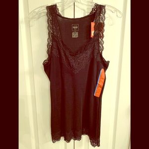 Women Black Lace Trim Camisole Tank